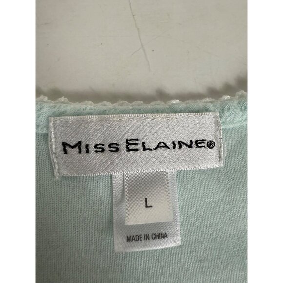 Miss Elaine Honeycomb Nightgown Size L Light Mint Green Long Sleeve Embroidered - Picture 5 of 11